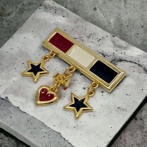 Lianna LIA USA Brooch Vintage Red White Blue Star Heart Bar Enamel Charm Pin